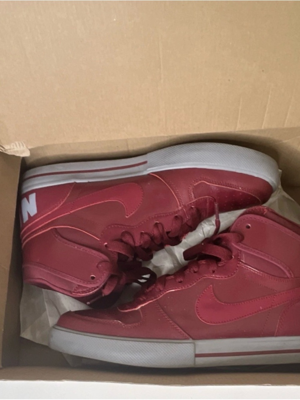 Authentic Nike Big Nike High AC Men's Basketball Team Red High-Top Sneakers